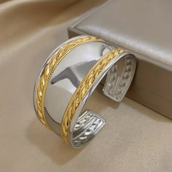 AliExpress Luxury Elegant Twisted Wide Curved Stainless Steel Open Bracelet Bangle